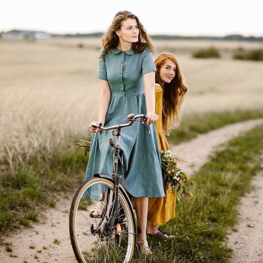 Light green classic linen Son de Flor dress